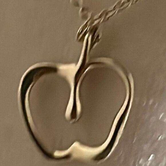 Tiffany & Co Apple Charm Pendant Necklace 16" Silver Chain Luxury Gift Teacher - Picture 9 of 10